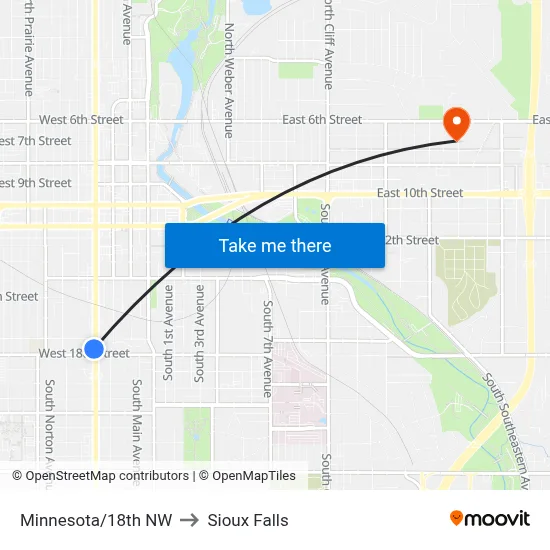 Minnesota/18th NW to Sioux Falls map