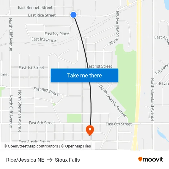 Rice/Jessica NE to Sioux Falls map