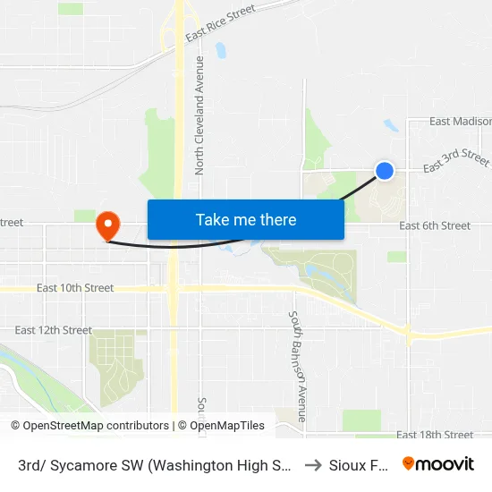 3rd/ Sycamore SW (Washington High School) to Sioux Falls map