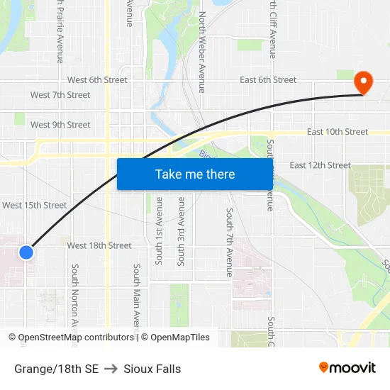 Grange/18th SE to Sioux Falls map