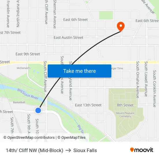 14th/ Cliff NW (Mid-Block) to Sioux Falls map