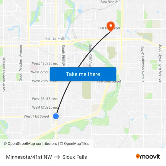 Minnesota/41st NW to Sioux Falls map