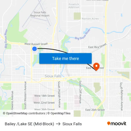 Bailey /Lake SE (Mid-Block) to Sioux Falls map