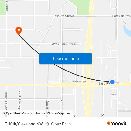 E 10th/Cleveland NW to Sioux Falls map
