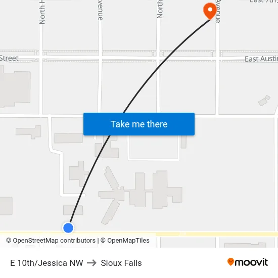 E 10th/Jessica NW to Sioux Falls map