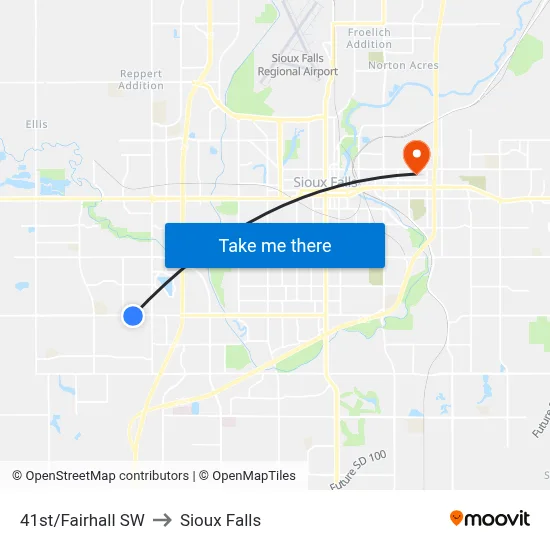 41st/Fairhall SW to Sioux Falls map
