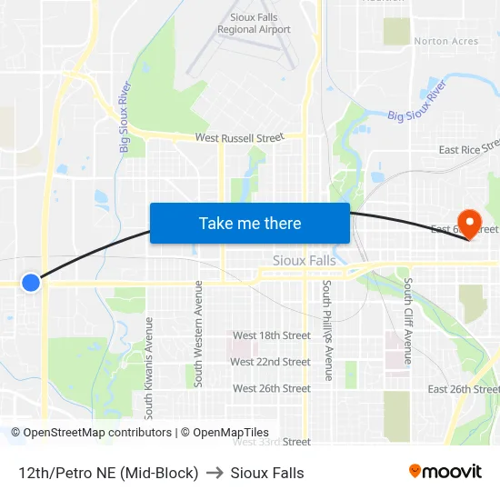12th/Petro NE (Mid-Block) to Sioux Falls map