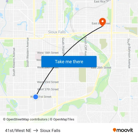 41st/West NE to Sioux Falls map