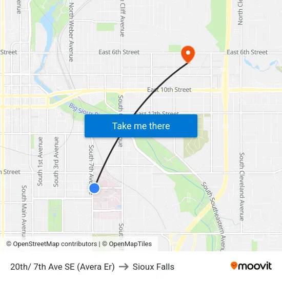 20th/ 7th Ave SE (Avera Er) to Sioux Falls map