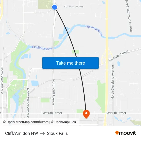 Cliff/Amidon NW to Sioux Falls map