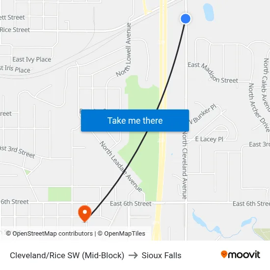 Cleveland/Rice SW (Mid-Block) to Sioux Falls map