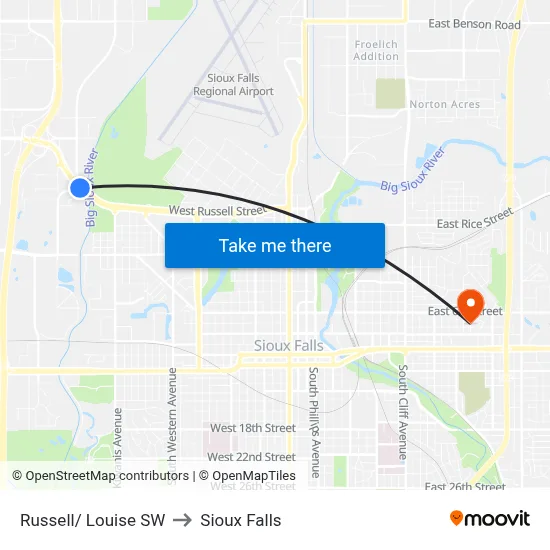 Russell/ Louise SW to Sioux Falls map