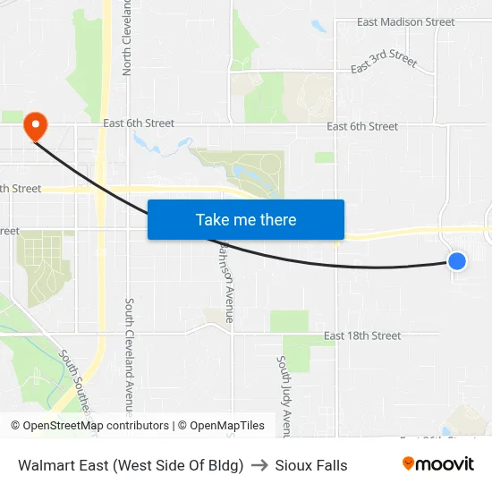 Walmart East (West Side Of Bldg) to Sioux Falls map