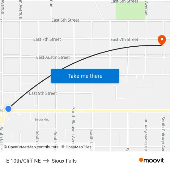 E 10th/Cliff NE to Sioux Falls map
