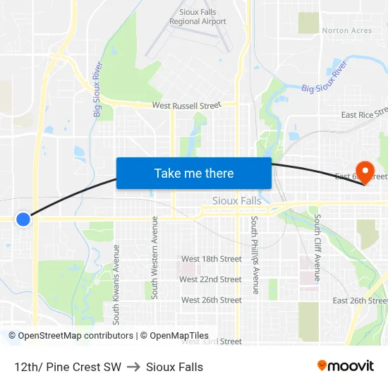 12th/ Pine Crest SW to Sioux Falls map