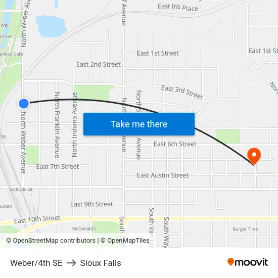 Weber/4th SE to Sioux Falls map