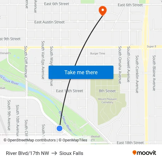 River Blvd/17th NW to Sioux Falls map