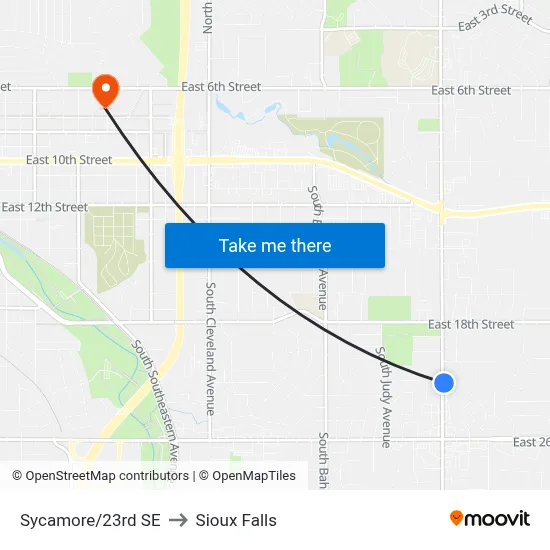 Sycamore/23rd SE to Sioux Falls map