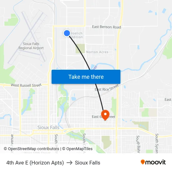 4th Ave E (Horizon Apts) to Sioux Falls map
