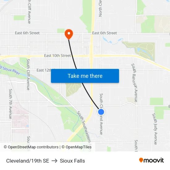 Cleveland/19th SE to Sioux Falls map