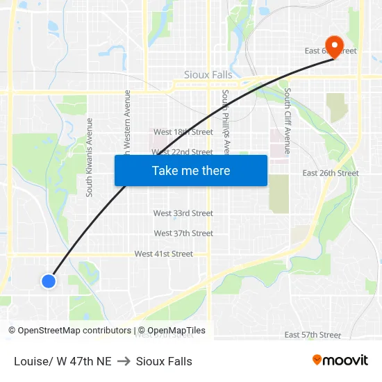 Louise/ W 47th NE to Sioux Falls map