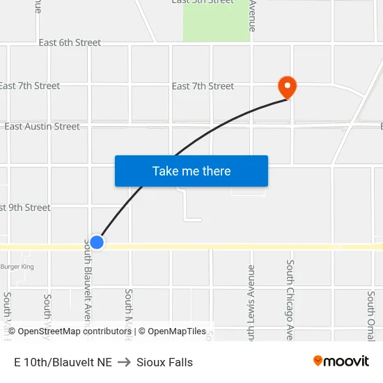 E 10th/Blauvelt NE to Sioux Falls map