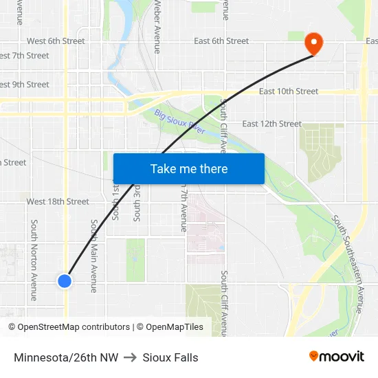 Minnesota/26th NW to Sioux Falls map