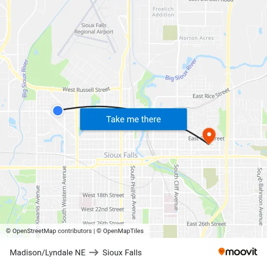 Madison/Lyndale NE to Sioux Falls map