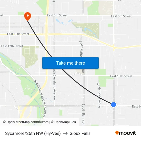 Sycamore/26th NW (Hy-Vee) to Sioux Falls map
