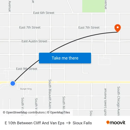 E 10th Between Cliff And Van Eps to Sioux Falls map