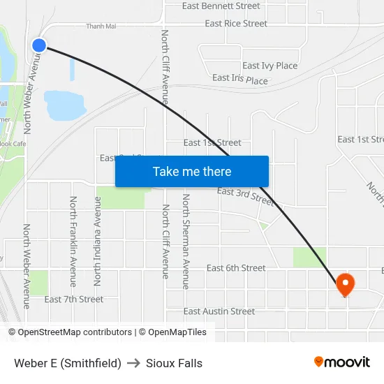 Weber E (Smithfield) to Sioux Falls map