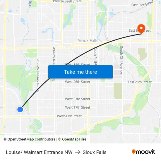 Louise/ Walmart Entrance NW to Sioux Falls map