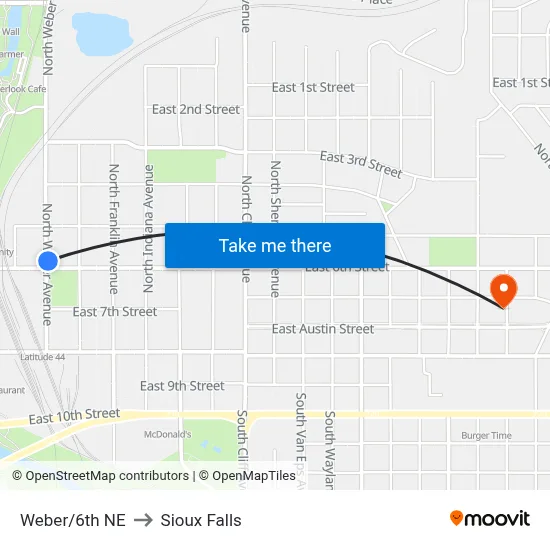 Weber/6th NE to Sioux Falls map