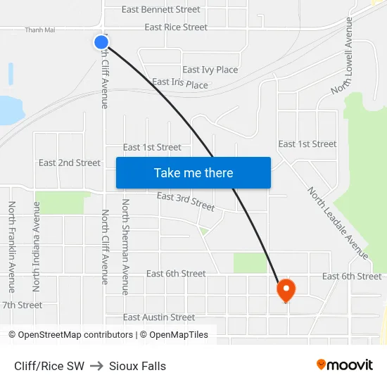 Cliff/Rice SW to Sioux Falls map