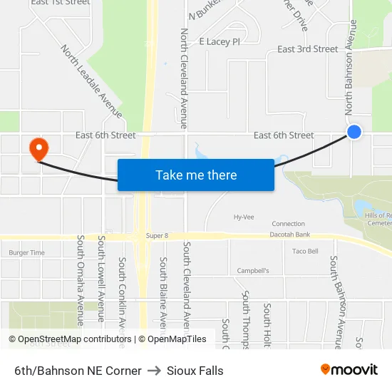6th/Bahnson NE to Sioux Falls map