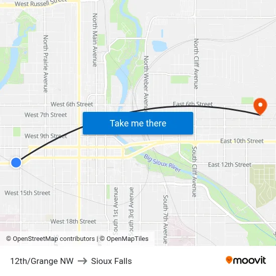 12th/Grange NW to Sioux Falls map