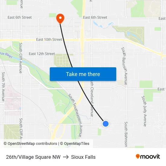 26th/Village Square NW to Sioux Falls map