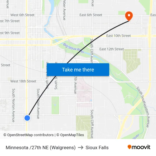 Minnesota /27th NE (Walgreens) to Sioux Falls map