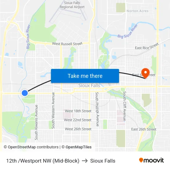 12th /Westport NW (Mid-Block) to Sioux Falls map