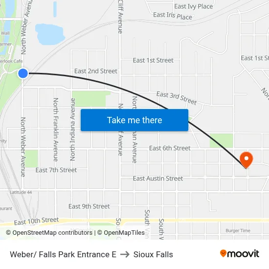 Weber/ Falls Park Entrance E to Sioux Falls map