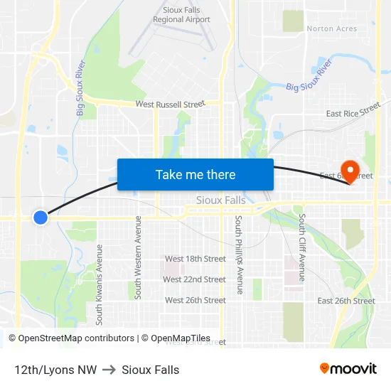 12th/Lyons NW to Sioux Falls map