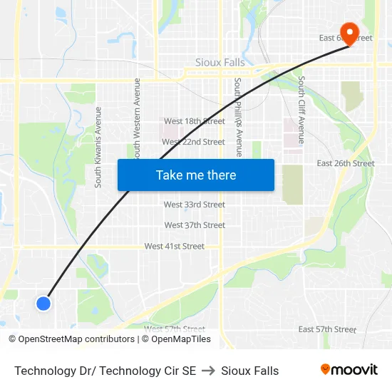 Technology Dr/ Technology Cir SE to Sioux Falls map