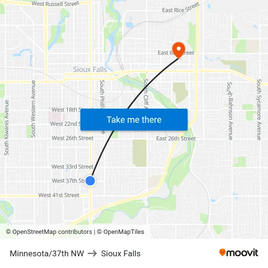 Minnesota/37th NW to Sioux Falls map