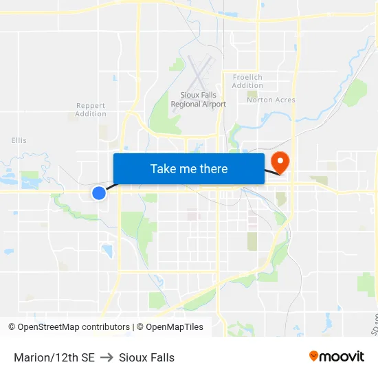 Marion/12th SE to Sioux Falls map