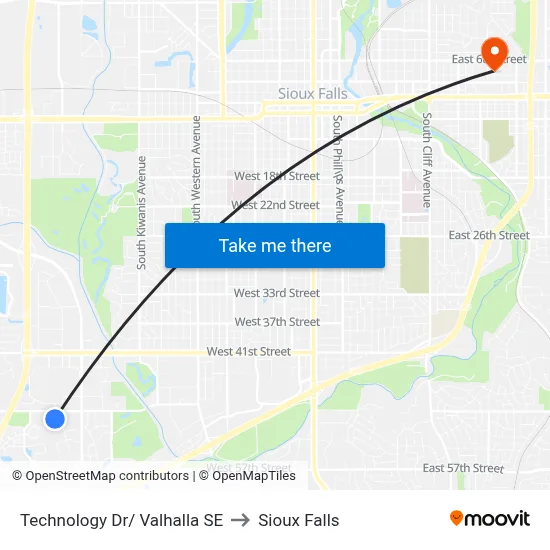 Technology Dr/ Valhalla SE to Sioux Falls map