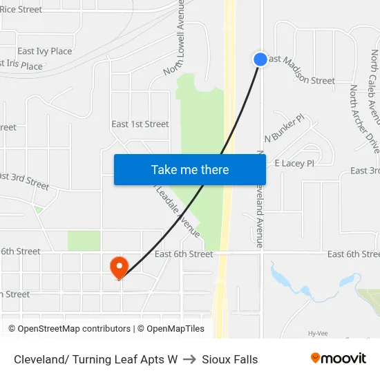 Cleveland/ Turning Leaf Apts W to Sioux Falls map