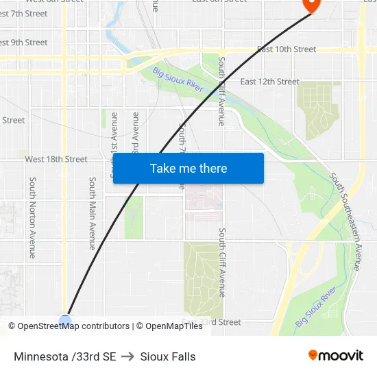 Minnesota /33rd SE to Sioux Falls map