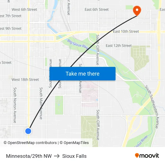Minnesota/29th NW to Sioux Falls map