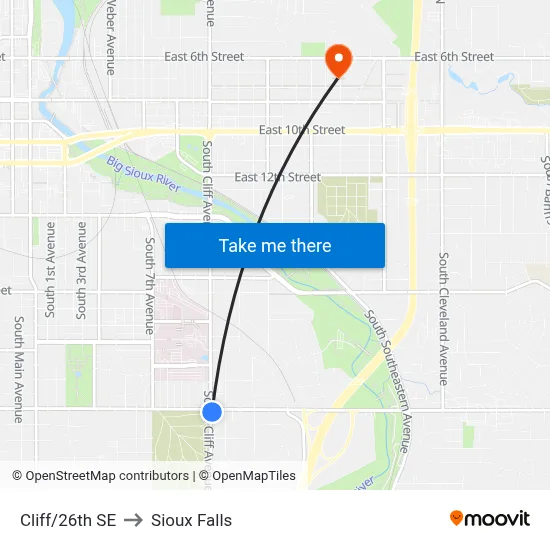 Cliff/26th SE to Sioux Falls map