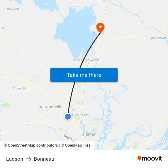 Ladson to Bonneau map